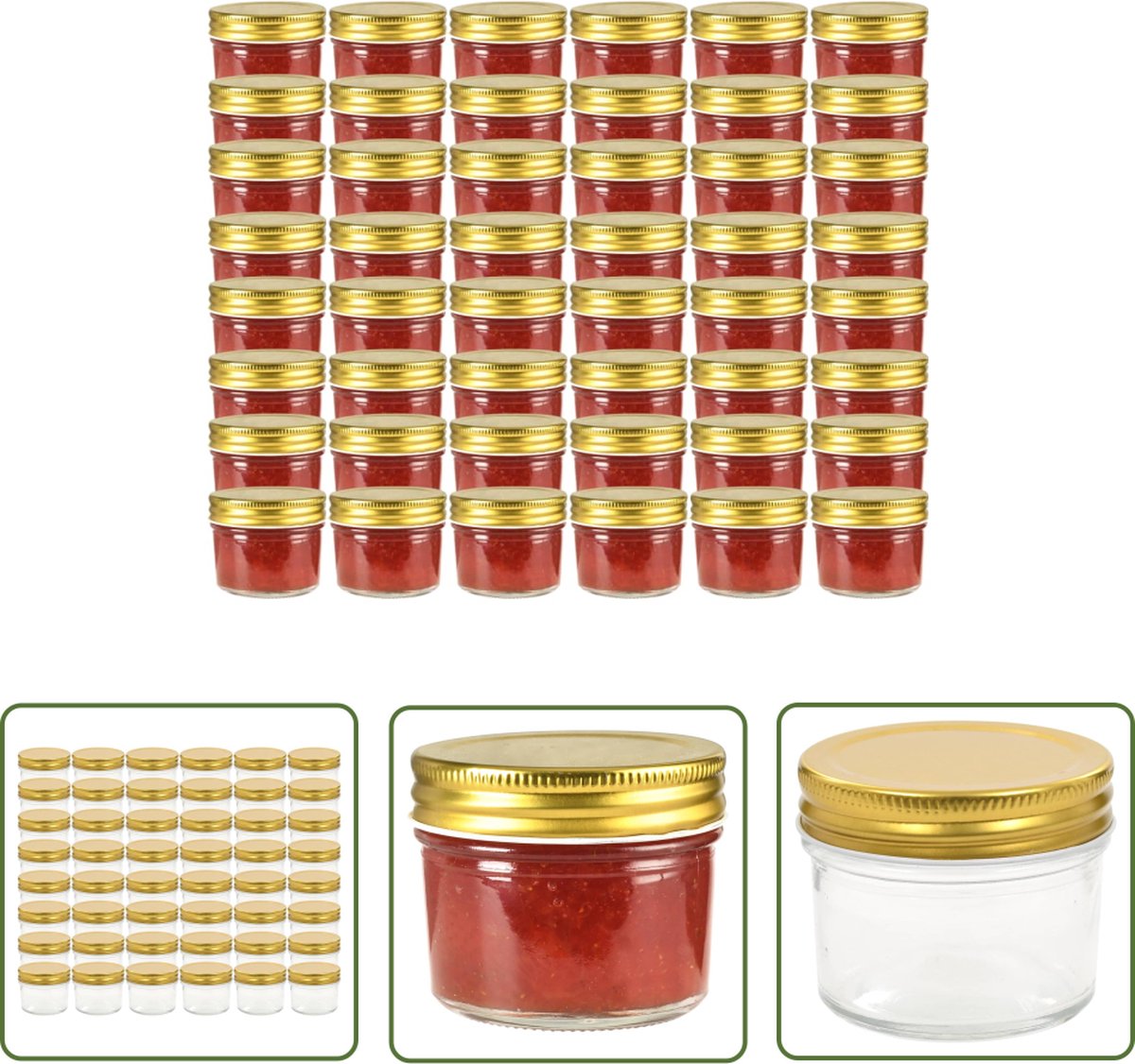 The Living Store Glazen Jampotjes - 110 ml - Goudkleurig deksel