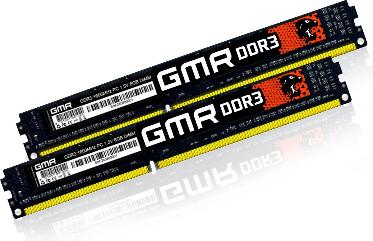 GMR High Performance - DDR3 - 16GB (2 x 8 GB) computergeheugen - Ultrasnel 1600 MHz - Compatibiliteit met alle merken - Desktop RAM-geheugenupgrade - High Quality Golden Design!