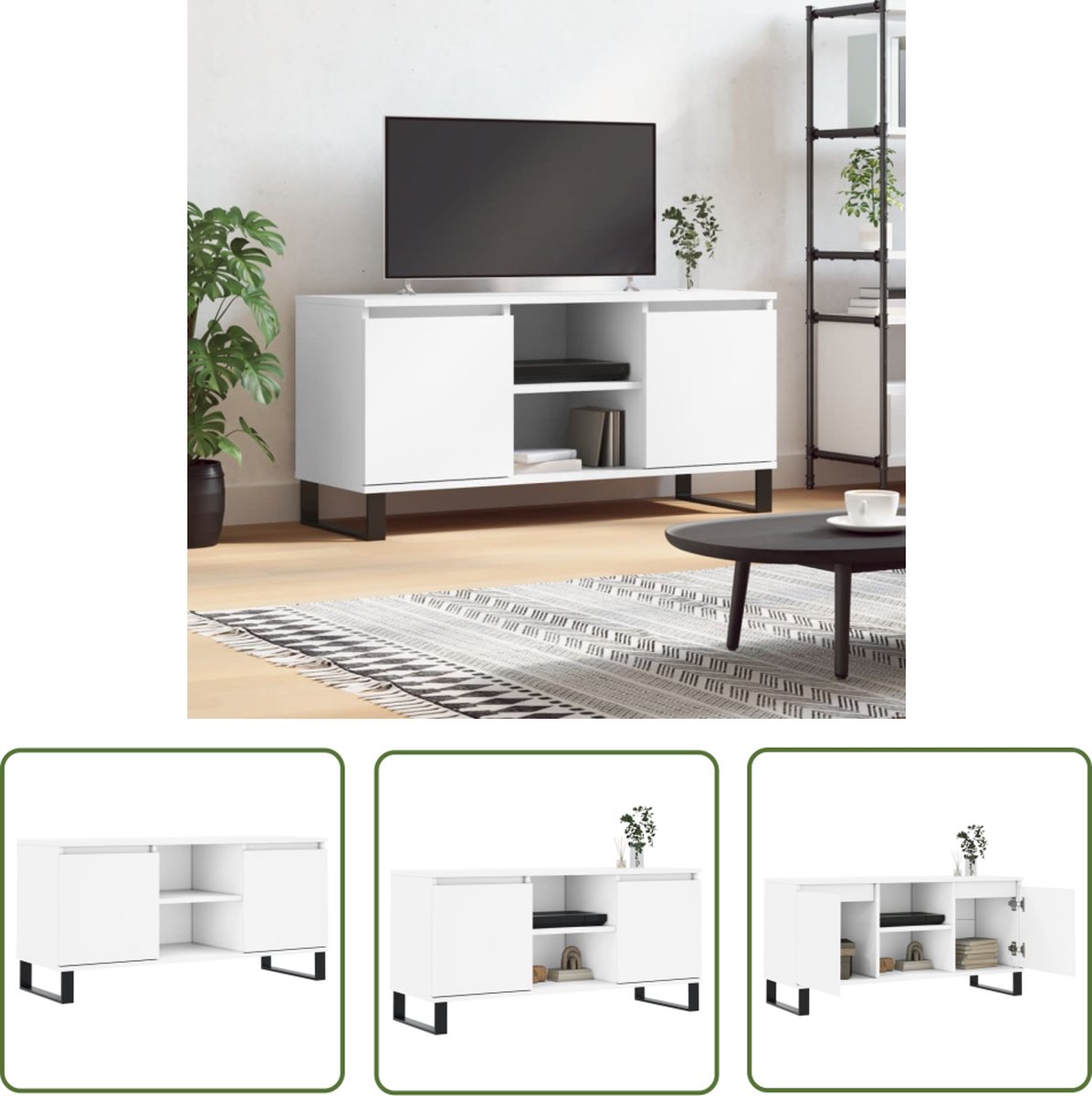 vidaXL Opberg Kast - Tv Meubel - Tv-meubel 104x35x50 cm bewerkt hout wit - Houten Tv Stand - Witte Tv Kast - VidaXL Tv Meubel