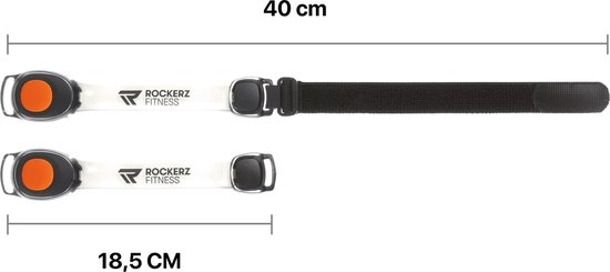 Afmetingen van de Rockerz Hardloop lampjes: 40 cm en 18,5 cm.