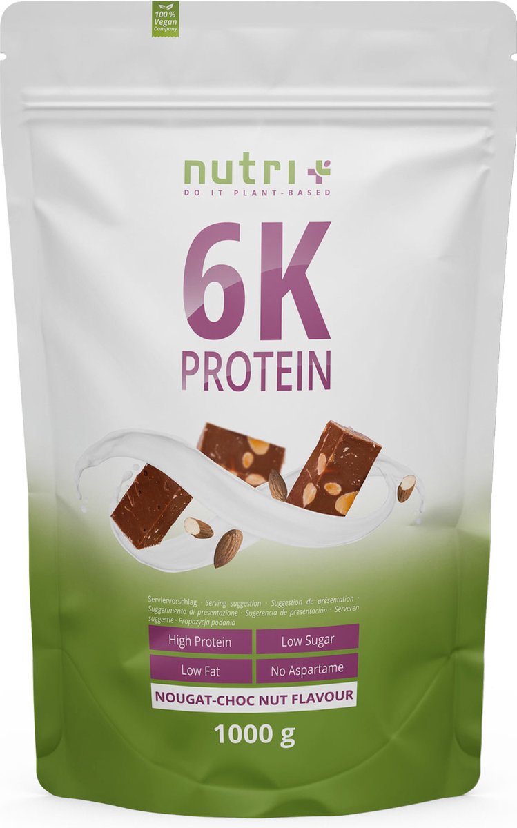 Goedkoopste nutri 6K Protein - Eiwitpoeder Nougat Choc Nut - Veganistisch proteïne poeder - met eiwitten uit zes plantaardige grondstoffen - Eiwit Shake - 1000 g