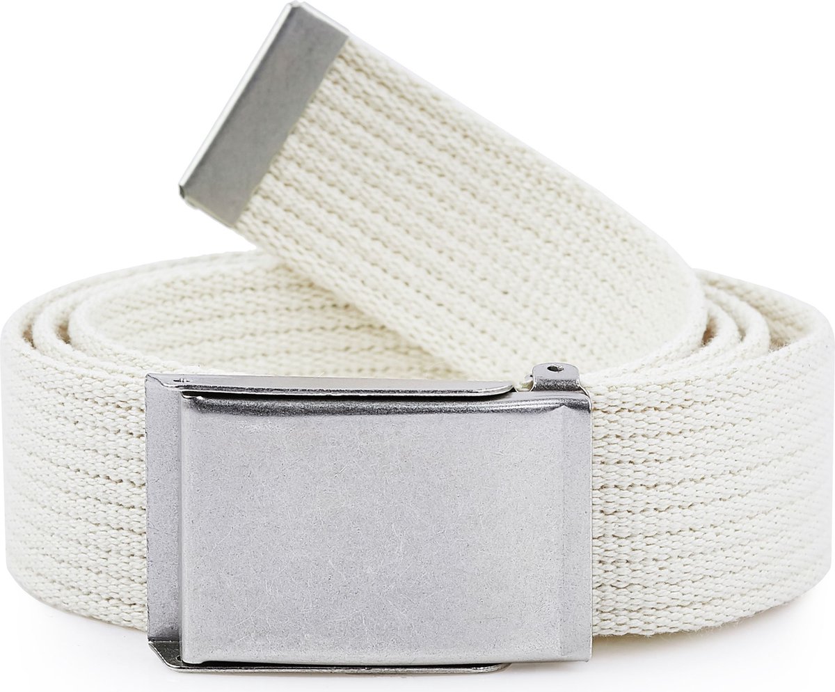 Ladeheid Herenriem - Riem - Broekriem - Verstelbaar - Katoen - LA-EL-P10 - Ecru-Zilver - 120 cm