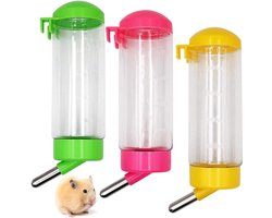 SDFAA 3 stuks hamster-drinkfles, hangende waterfles voor hamsters, waterdispenser voor kleine dieren, geen druppel drinkfles met grote capaciteit, voor hamsters, chinchilla (3 kleuren)