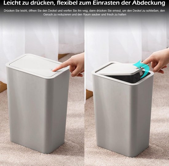 Set van 2 kleine vuilnisemmers 10 l, moderne afvalemmer, prullenmand
