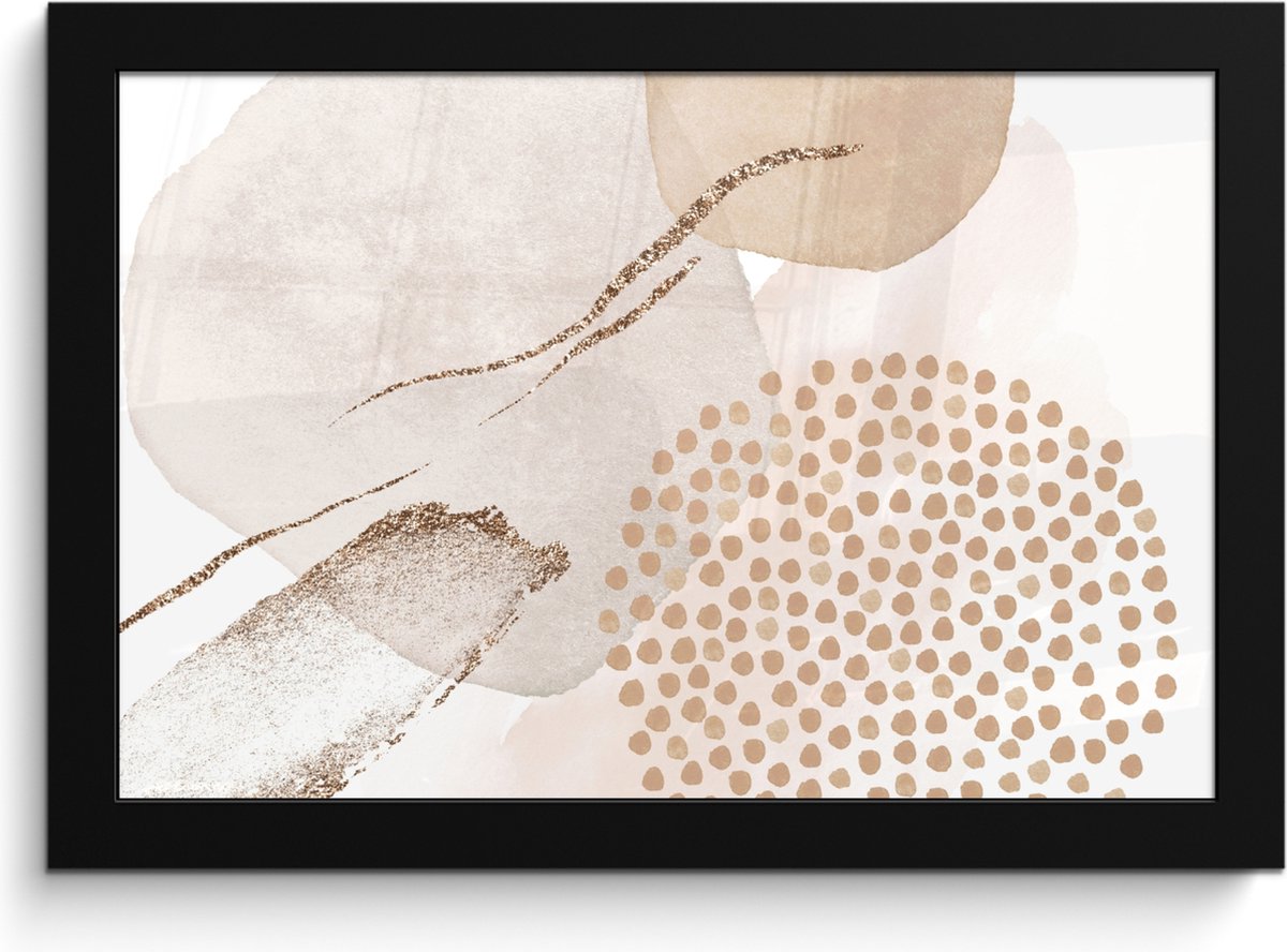 FrameYourWall Poster in lijst - Fotolijst 30x20 cm - Posters - Watercolor - Beige - Pastel - Modern - Abstract - Posterlijst zwart - Wanddecoratie badkamer - Muurdecoratie WC - Decoratieve accessoires - Toilet muur decoratie Beige - Abstract