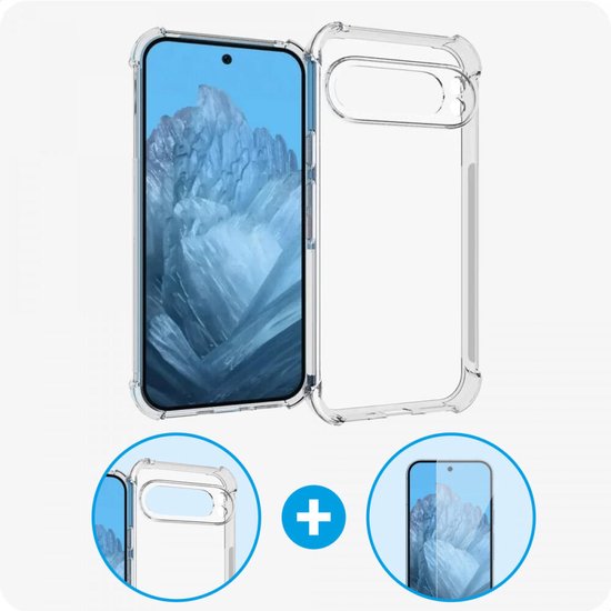 Coque Antichoc pour Google Pixel 9 / 9 Pro - Coque Arrière Antichoc Transparente - Coque Transparente avec Protecteur d'écran en Tempered Glass 9H Gratuit