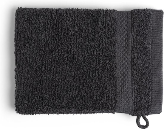 Gant de toilette anthracite avec un ourlet détaillé et une boucle.