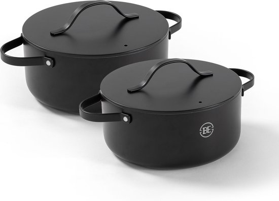 Foto: Be living 2 delige braadpannenset 24 28 cm stoofpan stoofpot kookpan keramisch pfas vrij anti aanbak inductie zwart essential series