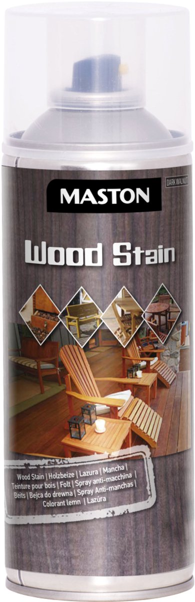 Maston Wood Stain Spray - Hoogglans - Donker Walnoten - Kleurspray voor hout - 400 ml - spuitbus verf