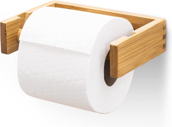 Zelfklevende toiletpapierhouder van metaal en bamboe Easy Chic Wit