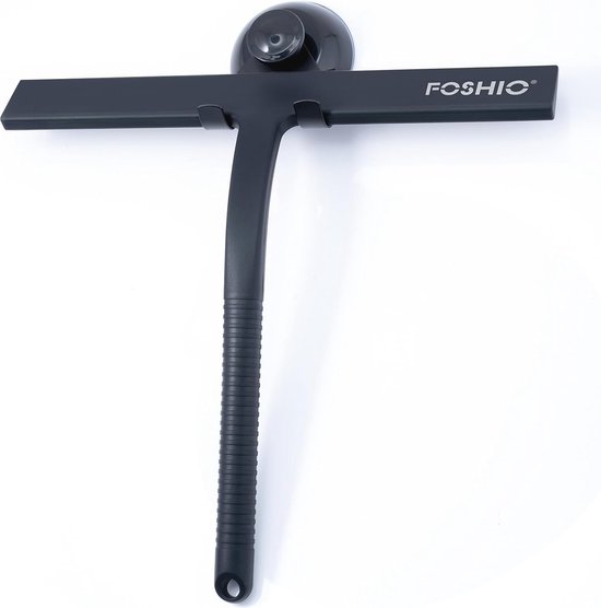 FOSHIO Douchewisser zwart set douche siliconen badkamerwisser met sterke zuignap haak, met roestvrijstalen kern voor douche, badkamer, spiegel, glasreiniging, tegels