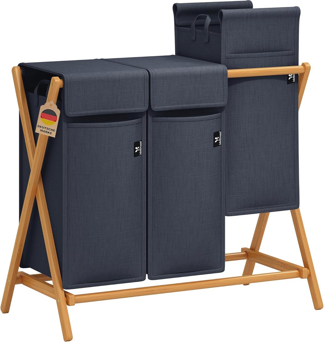 Goedkoopste Bamboe Wasmand met 3 Vakken - X-Vormige Wassorteerder met Opvouwbaar Design en Ruimte voor 150 Liter