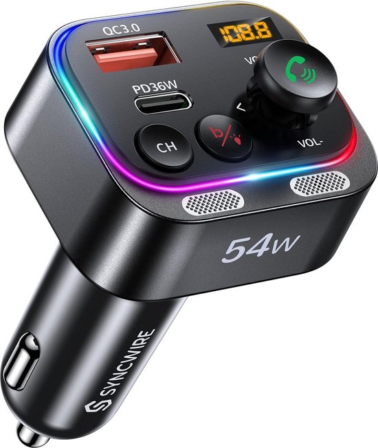 Bluetooth FM Car Transmitter - 12V Bluetooth FM Ontvanger - Snel Laden - Belfunctie - Carkit - Handsfree Bellen - Muziek Afspelen - 18W + 36W Opladen