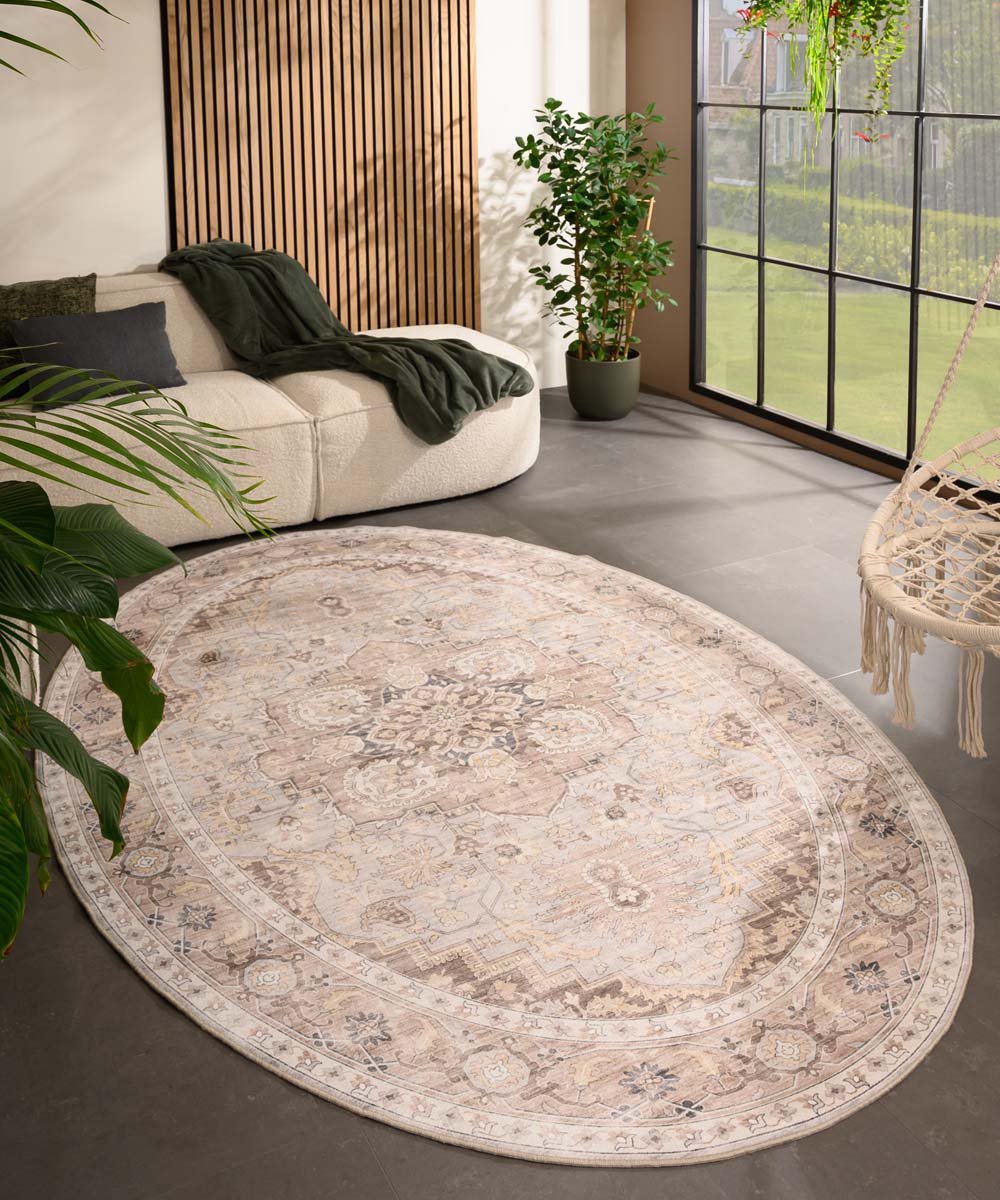 Buitenkleed ovaal Vintage - Valenca Fino lichtgrijs/beige 80x150 cm