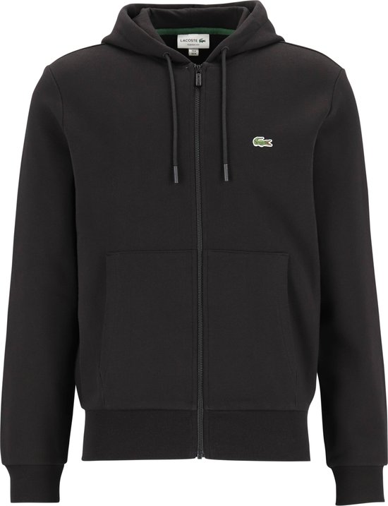 Gilet de survetement a capuche pour hommes Lacoste avec fermeture eclair noir . bol
