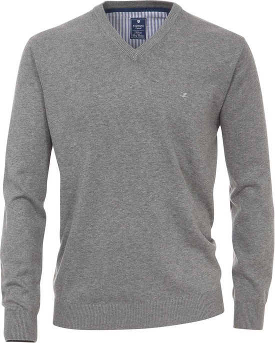 Pull homme Redmond en coton - Col V- gris chiné - Taille : 5XL
