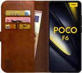 Element Rosso adapté pour Xiaomi Poco F6 | Étui portefeuille | Étui portefeuille | 3 passes | Fermeture magnétique | Fonction de support | Marron