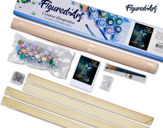Volledige schilder op nummer set inclusief canvas, genummerde verfpotjes, penselen en houten lijst.