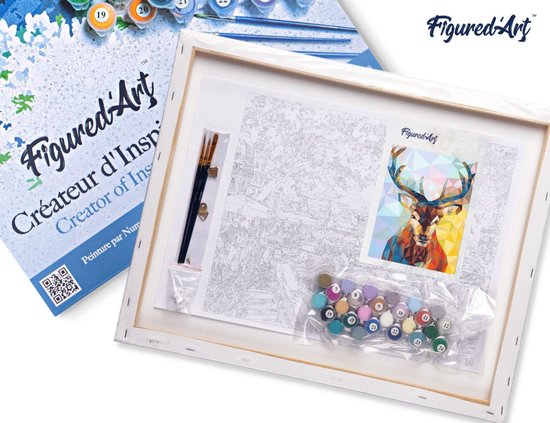 Figured' Art Peinture par numéros Adultes avec cadre – Renne moderne – Kit de peinture acrylique DIY complet – Toile 40 x 50 cm déjà encadrée
