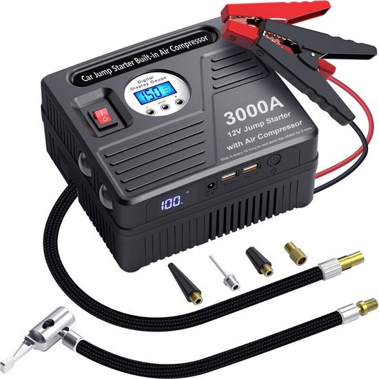 Woowind 3-in-1 Jump Starter Auto met 150 PSI/10,3BAR Compressor, 65W