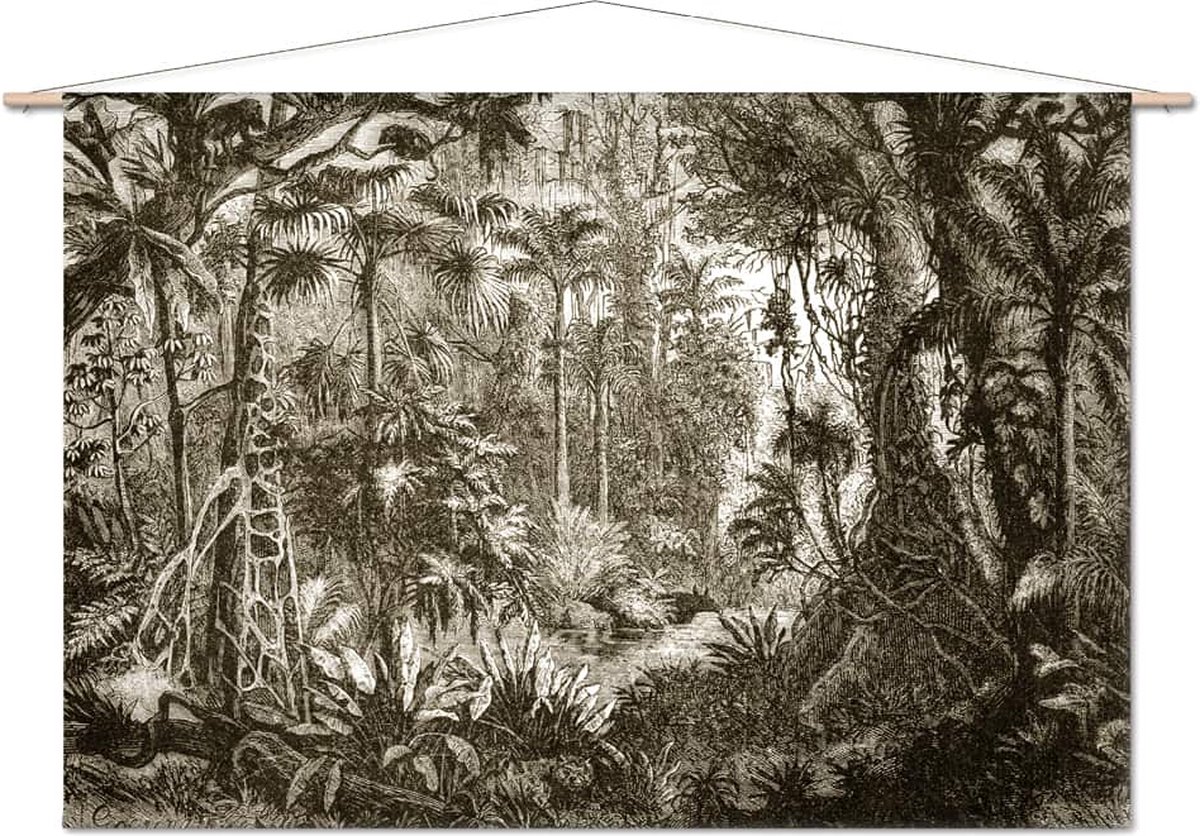 Wanddoek Jungle met palmen en lianen (zonder houten stokken)