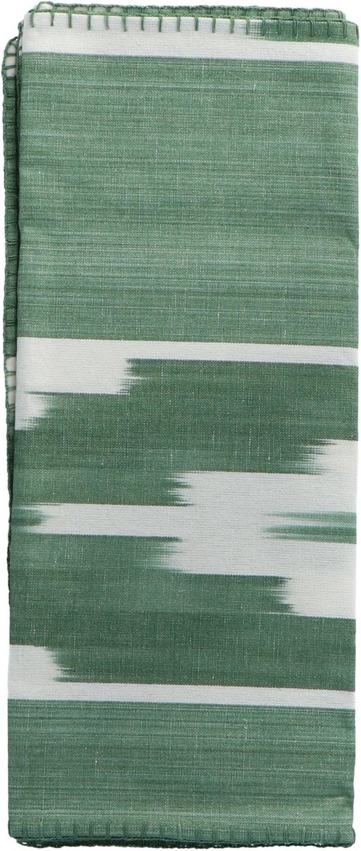 Teixits Vicens - Tafelloper gestikte rand Green Olive motief 50 150x48cm - Tafellopers