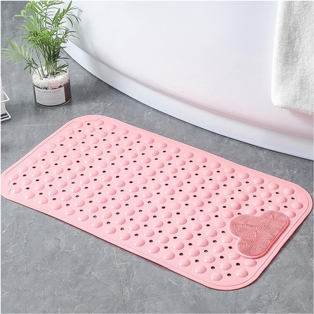 Douchemat, antislip, 70 x 40 cm, antislip badmat met zuignappen, douchemat, comfortabele massage, douchemat, machinewasbaar, roze