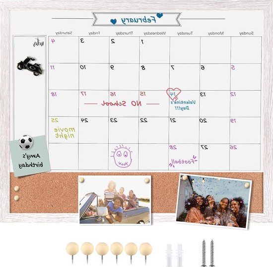 Okydoky Magnetisch bord, kalender en prikbord, 45 x 55 cm, combinatie