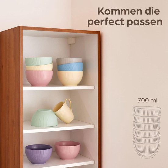 Praknu Mueslischaaltjes - Set van 6 - Keramiek Zvart - Grote Soepkommen & Ontbijtschaal - Magnetron- & Vaatwasmachinebestendig - 700 ml