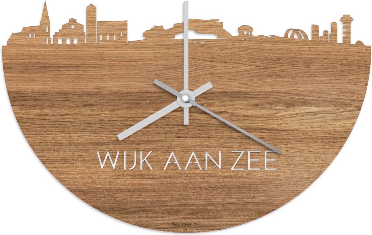 Skyline Klok Wijk aan Zee Eikenhout - Ø 40 cm - Stil uurwerk - Wanddecoratie - Meer steden beschikbaar - Woonkamer idee - Woondecoratie - City Art - Steden kunst - Cadeau voor hem - Cadeau voor haar - Jubileum - Trouwerij - Housewarming -