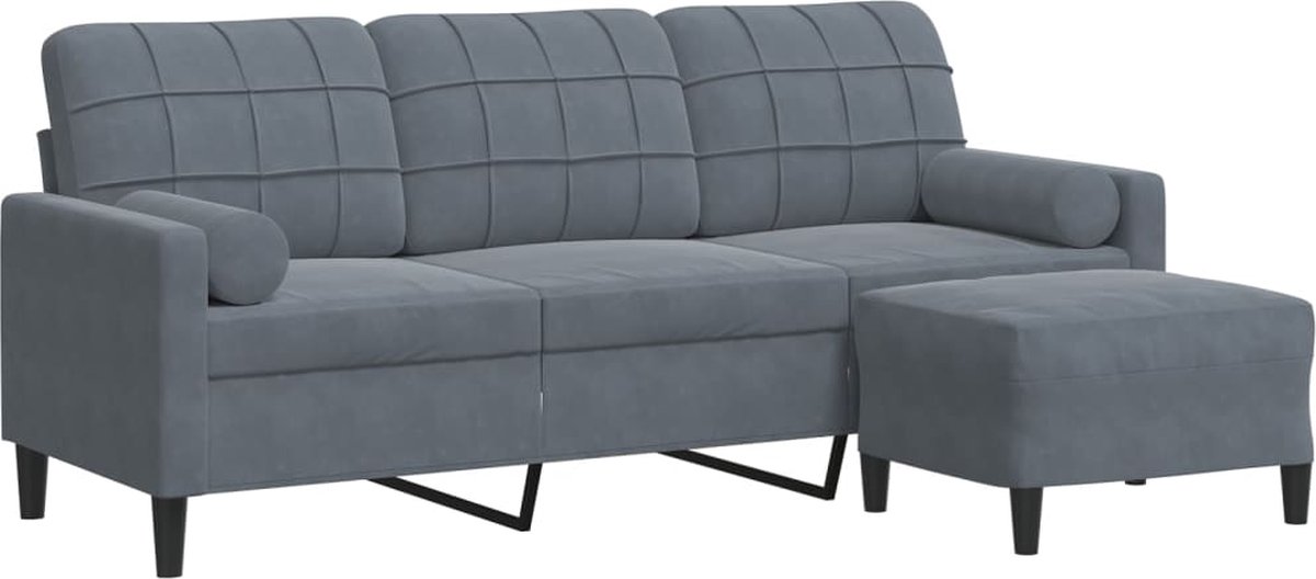 vidaXL Driezitsbank - met - voetenbank - 180 - cm - fluweel - donkergrijs