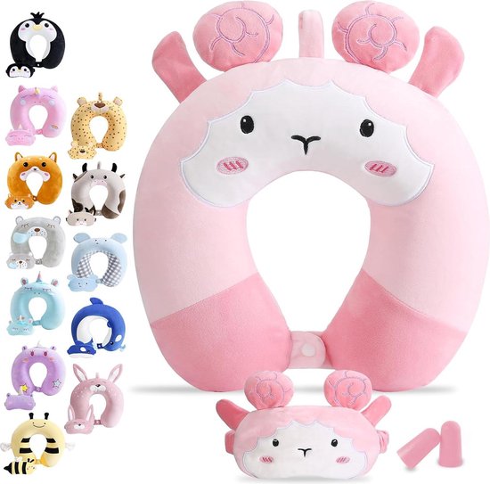 Schattig Geheugenschuim U-Vormige Kinderen Reiskussen Met Slaapmasker - Dieren Zacht Speelgoed Pluche Hoofdsteun Nek Ondersteuning voor Vliegtuig Auto Reis Bus Gift (schaap)