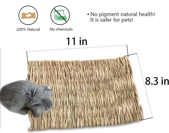 2 Stuks Grasmat voor Konijn met Diverse Bunny Kauwspeelgoed Natuurlijk Geweven Bedmat Molaire Tanden Slijpende Speelgoed voor Cavia, Chinchilla, Eekhoorn, Hamster en Klein Dieren