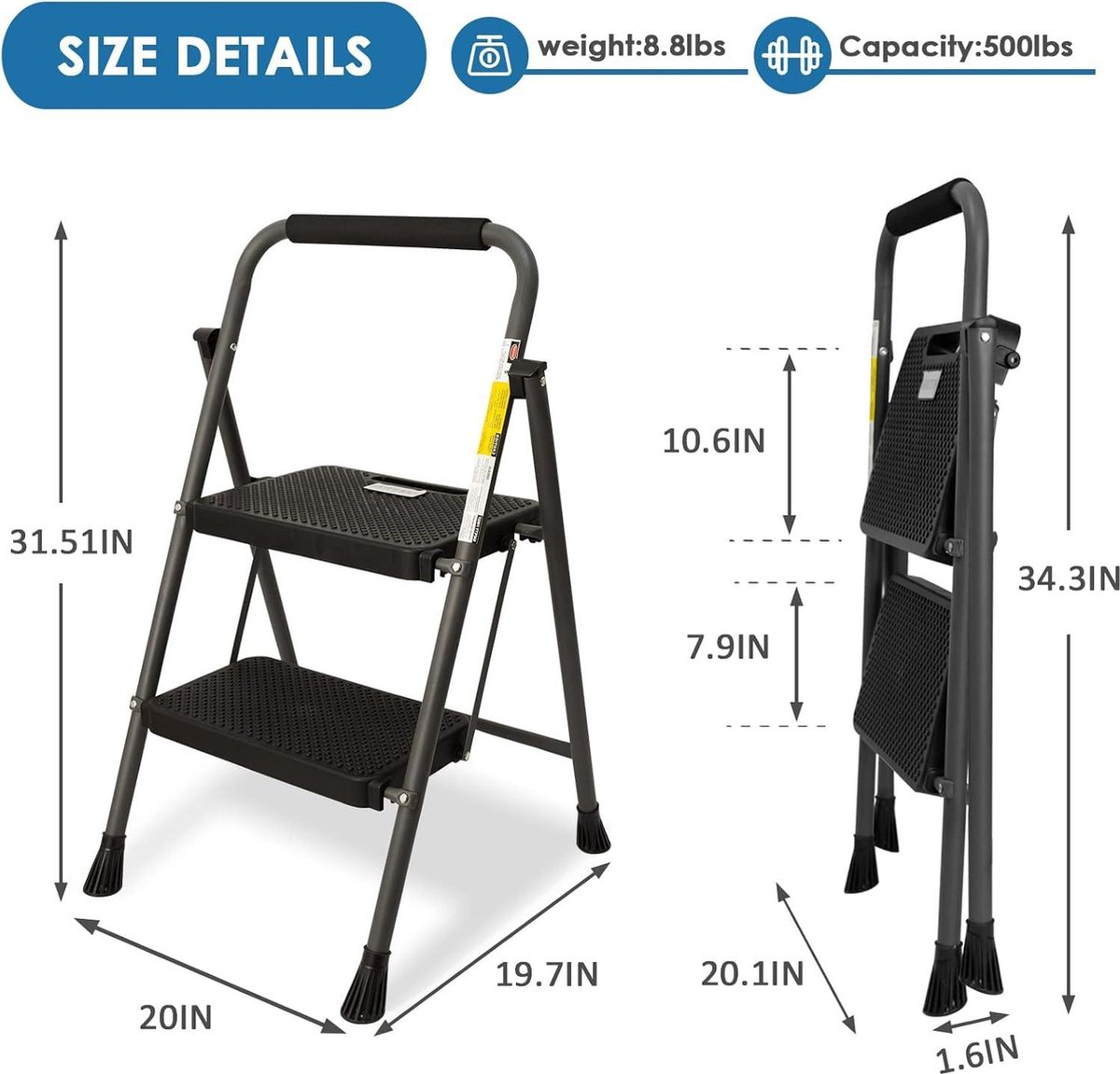 Easylife 2-traps opvouwbare kruk, stepper, draagbare voetkruk, H44cm x B51cm x D53cm - Volledig gegarandeerd Easylife 2-traps opvouwbare kruk, stepper, draagbare voetkruk, H44cm x B51cm x D53cm - Volledig gegarandeerd