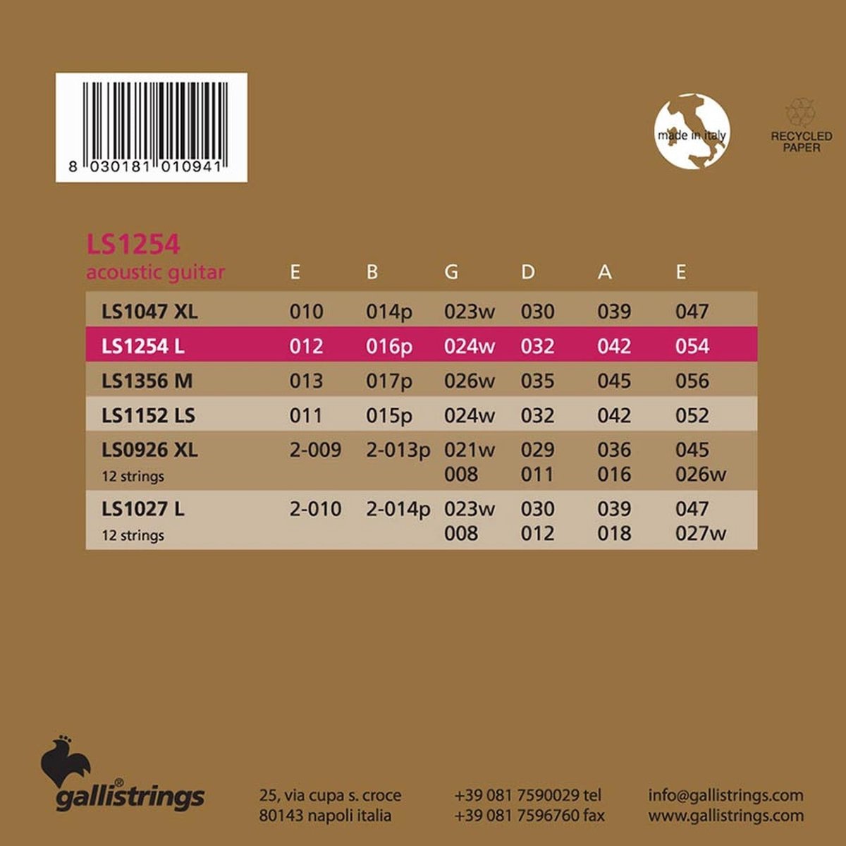 Galli LS1254 Phosphor Bronze Akoestische Gitaar Snaren Light (012–054)