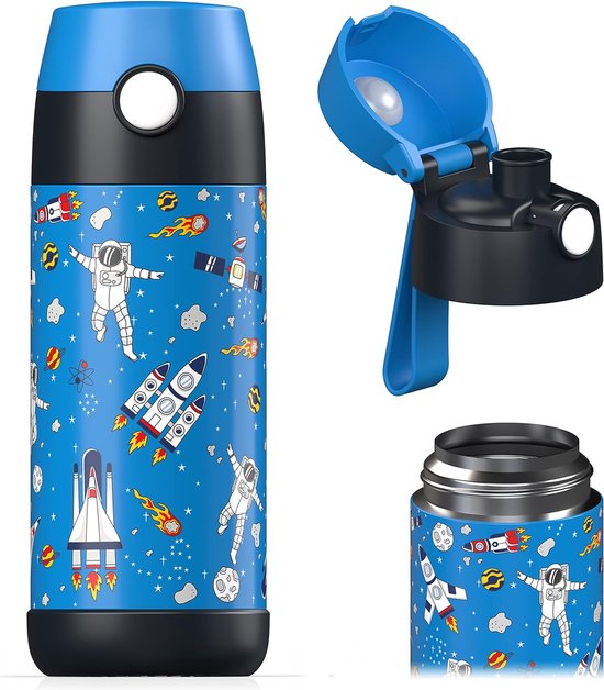Jarlson® Gourde Enfant CHARLI [500ml] - Bouteille Isotherme Anti Fuite sans Paille pour Garçons & Filles - Sans BPA & Phthalates - Gourde Inox pour École, Maternelle & Sport (Bleu