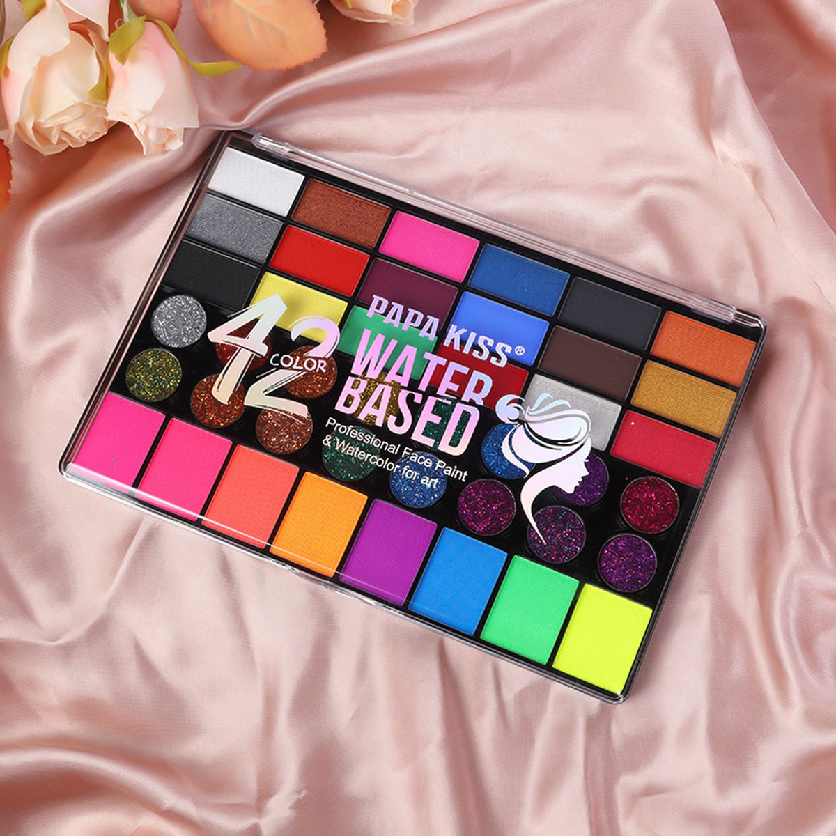 Schminkset Kinderen -42 kleuren & 2 penselen - veiligheidscertificering- Make up Kinderen - Grime Schmink palet - Kinderschmink Grimeren — afbeelding 3