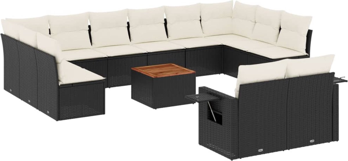 vidaXL 13-delige - Loungeset - met - kussens - poly - rattan - zwart