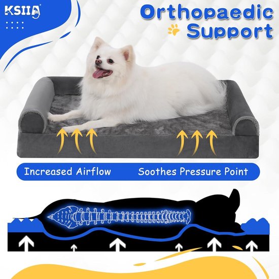HMTOPE Orthopedisch hondenbed, afneembare en wasbare bank, vierzijdig bolsterkussen, antislip, hondenbed