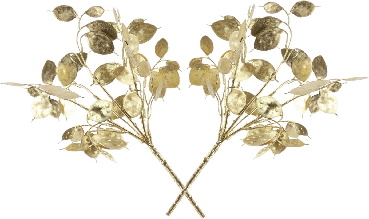 Countryfield kunsttak/kunstbloem - 2x - Lunaria - goud - 40 cm - kunststof Goudkleurig
