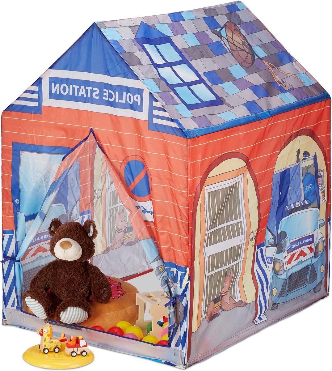 Speeltent voor Kinderen Politie Speeltent voor Kinderen voor de Kinderkamer of Outdoor vanaf 3 jaar Kindertent HBD 102 x 72 x 95 cm Blauw-Rood