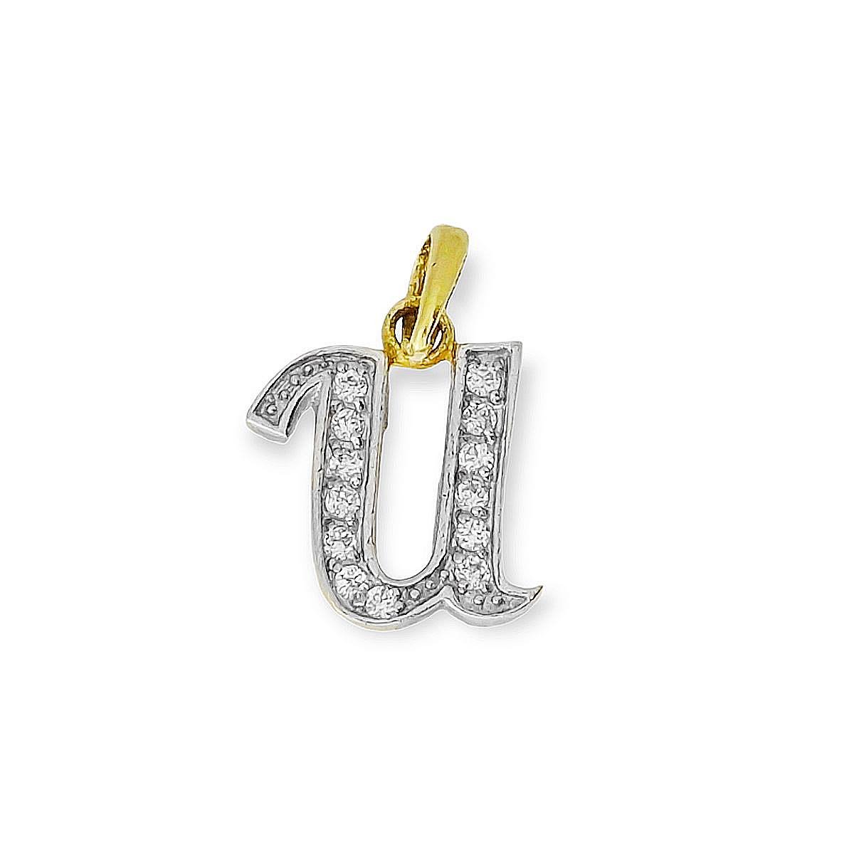 Goud Hanger Letter U 14 karaats Zirkonia