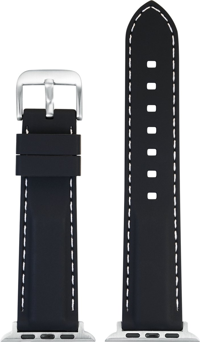 EULIT siliconen horlogeband geschikt voor Apple Watch 38-40-41 maat - Serie 1-2-3-4-5-6-7-8-9-10 + SE - silicon sport smart - 20 mm - zwart - metalen mat gesp - incl. adapter