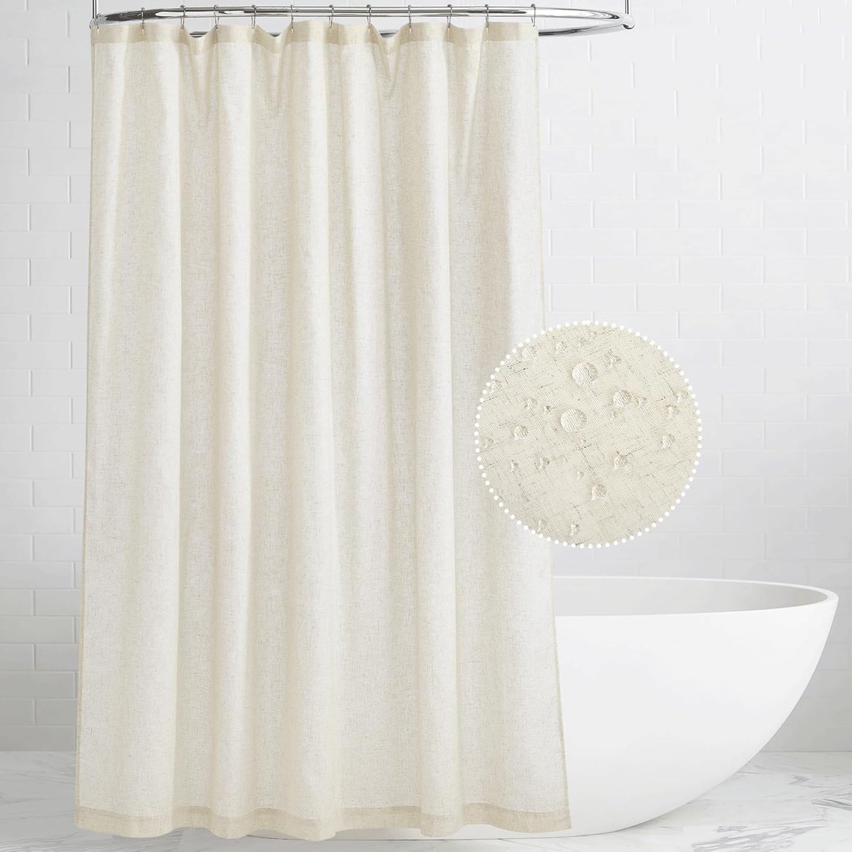 Elegante Boho Douchegordijn in Linnen Stijl met Waterdichte Eigenschappen