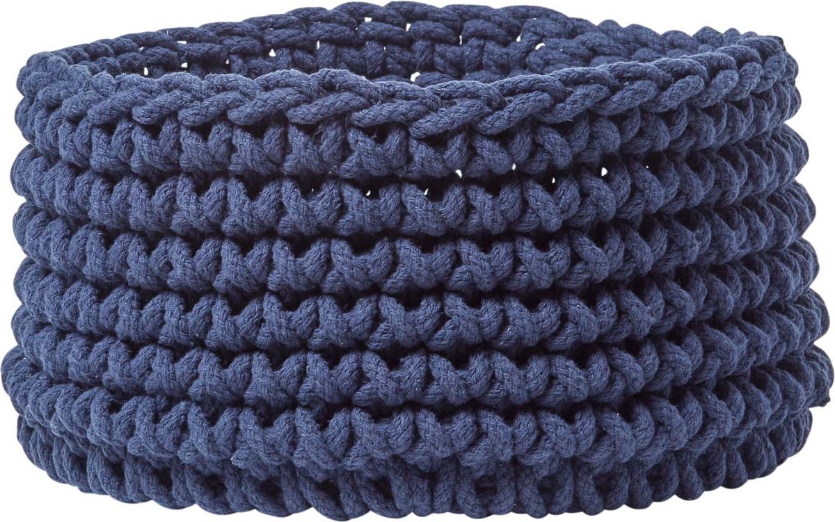 Homescapes Gebreide Opbergmand, 100% Katoen Marineblauw - 37 x 21 cm
