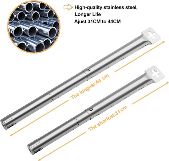 Roestvrij stalen universele brander 31-44 cm voor Napoleon Triumph 410 en Taino gasgrill - BBQ Toro grill brander vervanging met zoekwoorden 'reserveonderdelen' van BBQ-Toro — afbeelding 5