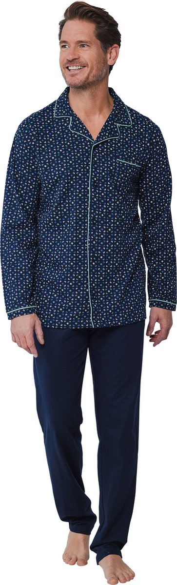 Blauwe katoenen doorknooppyjama heren - Blauw - Maat - M