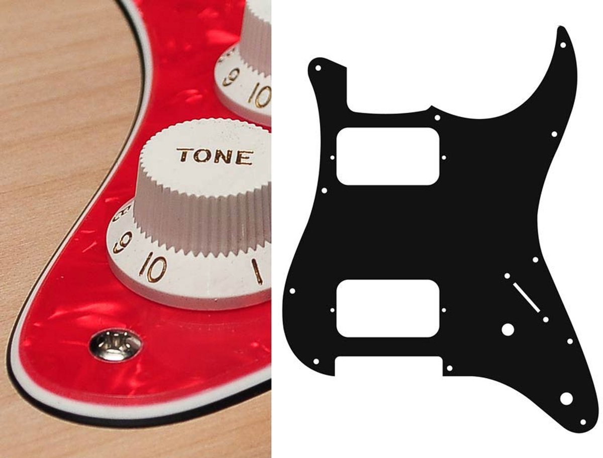 Boston ST-332-PR pickguard, Stallion, HH, 2 pot holes, 3-5 switch, 3 ply, pearl red