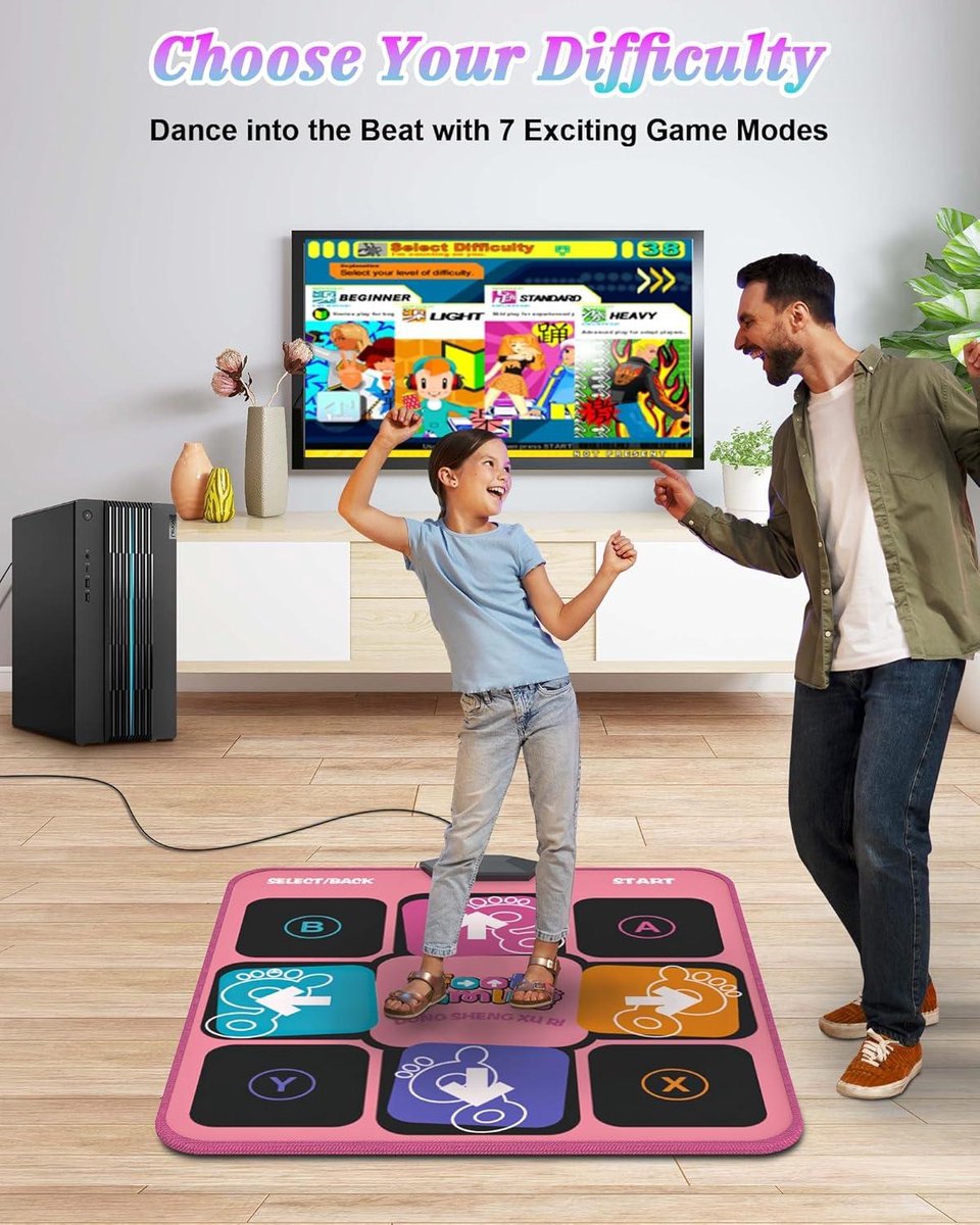 Tapis De Danse TV – Plug And Play – Antidérapant – 50 Chansons – Cadeau Fille Garçon Adulte – Rose