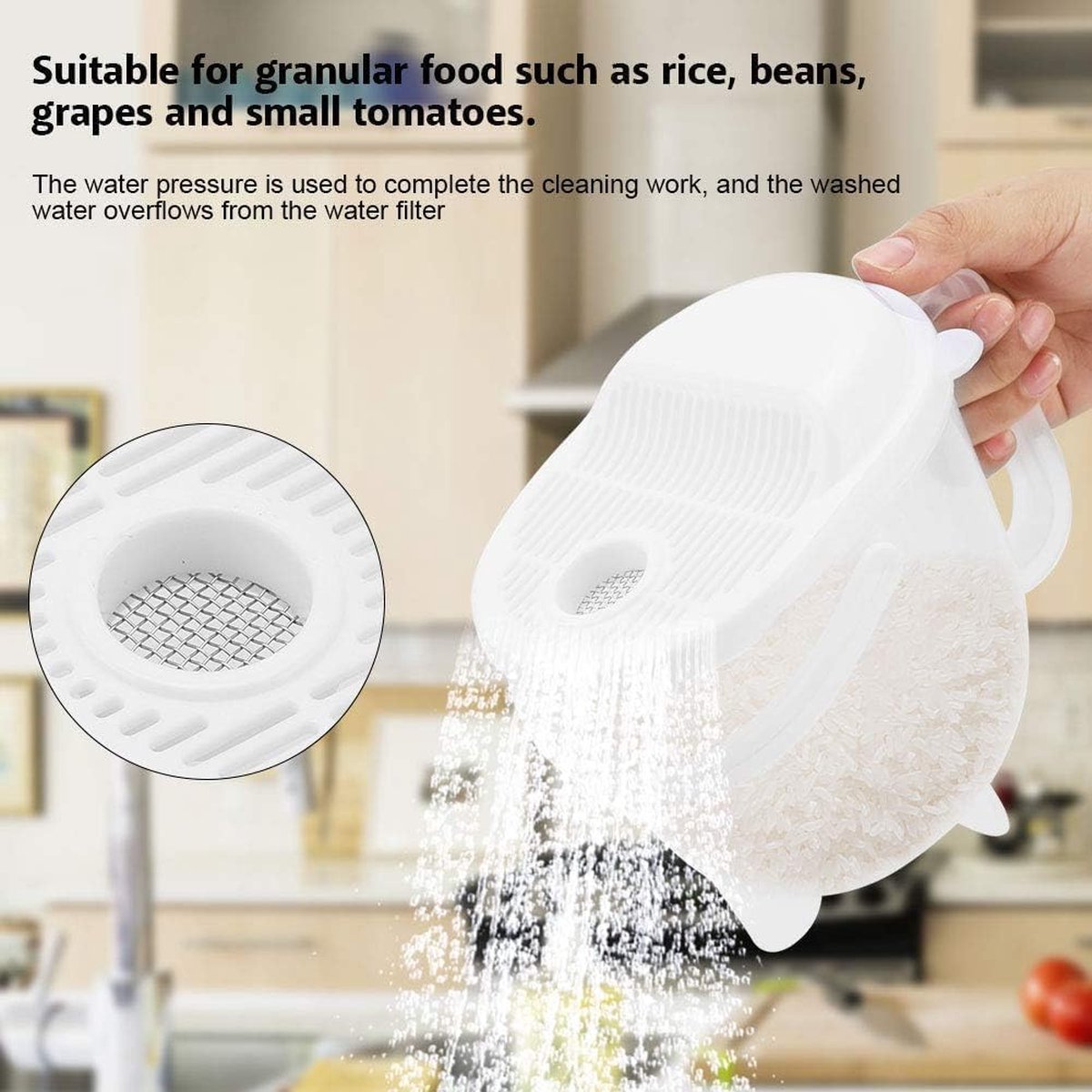 Rijst Wasmachine Zeef Kom Dubbel-Oor Rijst Wasapparaat Rijst Wassen